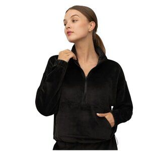90 Degrees Double Butter 1/2 Zip Black Velour Pullover Size XL